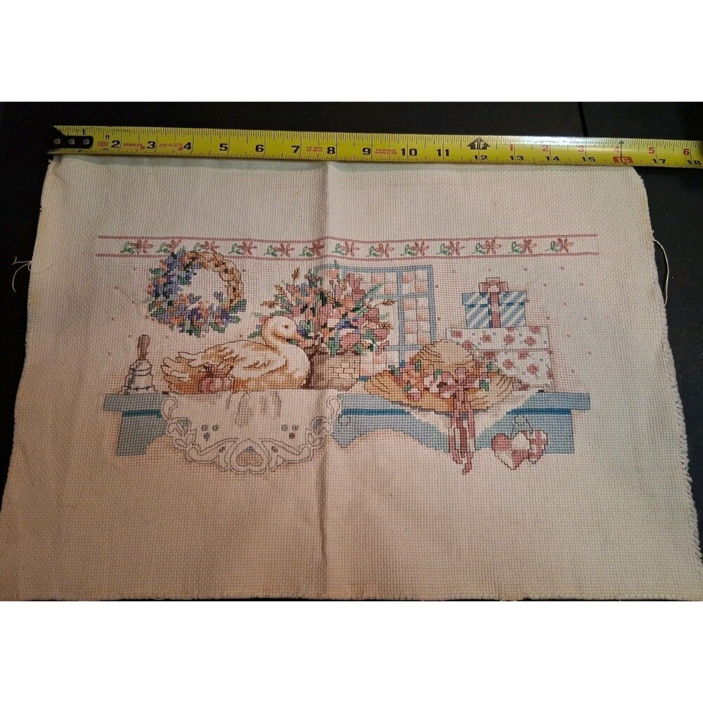 Cross Stitch Canvas Vintage Dimensions Completed  "Pretty Country collectibles"